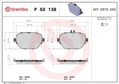 BREMBO P 50 138 Číslo výrobce: 22603. EAN: 8020584087237.
