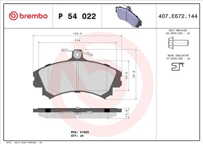 BREMBO P 54 022 Číslo výrobce: 21920. EAN: 8020584054697.