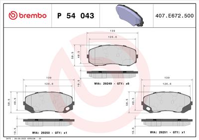 BREMBO P 54 043 Číslo výrobce: 29250. EAN: 8020584061367.