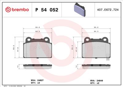BREMBO P 54 052 Číslo výrobce: 24849. EAN: 8020584104897.