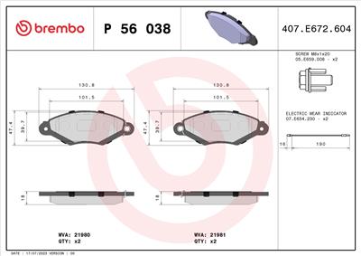 BREMBO P 56 038 Číslo výrobce: 21981. EAN: 8020584055182.
