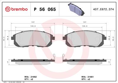 BREMBO P 56 065 Číslo výrobce: 21562. EAN: 8020584061503.