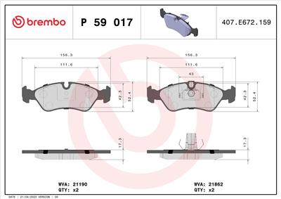 BREMBO P 59 017 Číslo výrobce: 21862. EAN: 8020584055489.