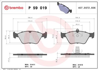 BREMBO P 59 019 Číslo výrobce: 21413. EAN: 8020584055502.