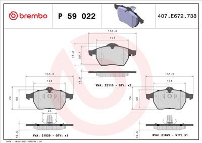 BREMBO P 59 022 Číslo výrobce: 23115. EAN: 8020584055533.