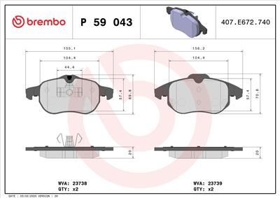 BREMBO P 59 043X Číslo výrobce: 23739. EAN: 8020584069042.