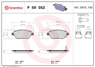 BREMBO P 59 052 Číslo výrobce: 23981. EAN: 8020584061565.