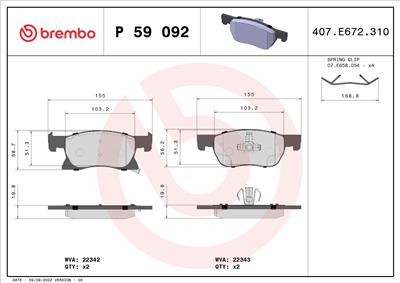 BREMBO P 59 092 Číslo výrobce: 22343. EAN: 8020584084519.