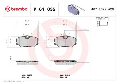 BREMBO P 61 035 Číslo výrobce: 21210. EAN: 8020584056110.