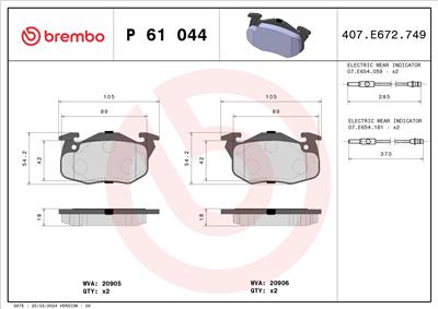 BREMBO P 61 044 Číslo výrobce: 20906. EAN: 8020584056202.