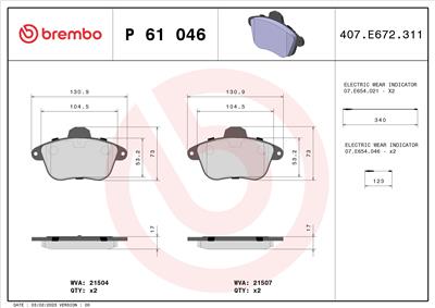 BREMBO P 61 046 Číslo výrobce: 21507. EAN: 8020584056226.