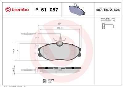 BREMBO P 61 057 Číslo výrobce: 21886. EAN: 8020584056332.