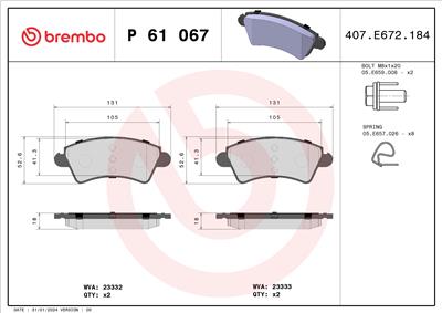 BREMBO P 61 067 Číslo výrobce: 23333. EAN: 8020584056431.