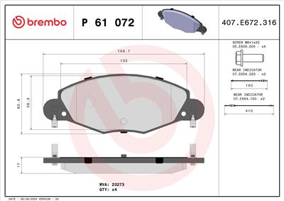 BREMBO P 61 072 Číslo výrobce: 23273. EAN: 8020584056486.