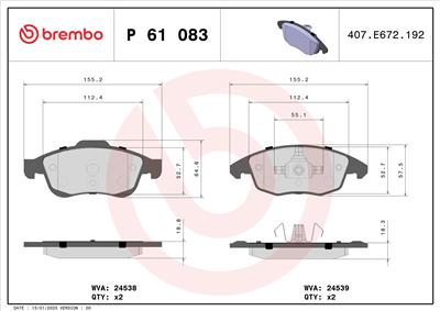 BREMBO P 61 083 Číslo výrobce: 24539. EAN: 8020584061619.