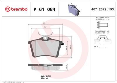 BREMBO P 61 084 Číslo výrobce: 24765. EAN: 8020584061626.