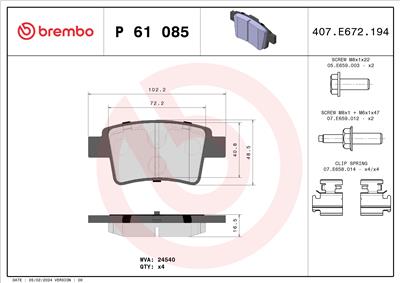 BREMBO P 61 085 Číslo výrobce: 24540. EAN: 8020584061633.