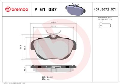 BREMBO P 61 087 Číslo výrobce: 24462. EAN: 8020584061657.