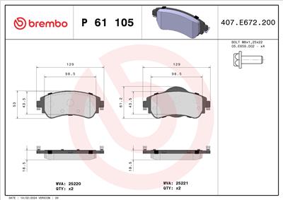 BREMBO P 61 105 Číslo výrobce: 25221. EAN: 8020584103531.