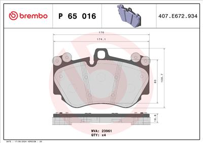 BREMBO P 65 016 Číslo výrobce: 23961. EAN: 8020584061879.
