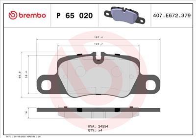 BREMBO P 65 020 Číslo výrobce: 24554. EAN: 8020584090800.