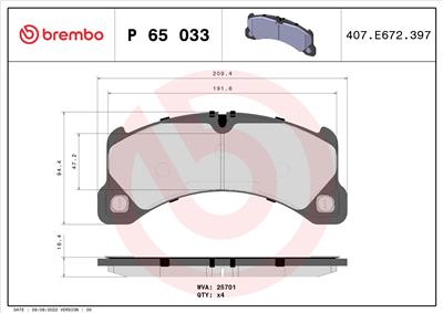 BREMBO P 65 033 Číslo výrobce: 25701. EAN: 8020584112731.