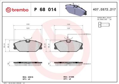 BREMBO P 68 014 Číslo výrobce: 21388. EAN: 8020584056776.