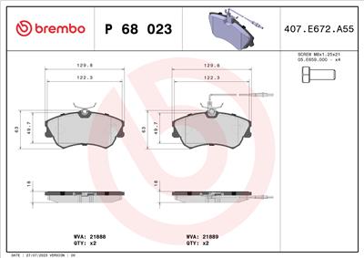 BREMBO P 68 023 Číslo výrobce: 21889. EAN: 8020584056868.