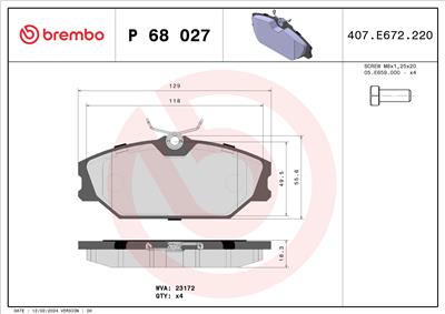 BREMBO P 68 027 Číslo výrobce: 23172. EAN: 8020584056905.