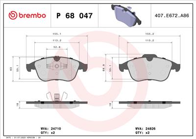 BREMBO P 68 047X Číslo výrobce: 24826. EAN: 8020584069189.