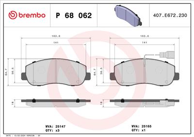 BREMBO P 68 062 Číslo výrobce: 25165. EAN: 8020584110072.