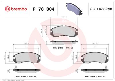 BREMBO P 78 004 Číslo výrobce: 21496. EAN: 8020584057117.
