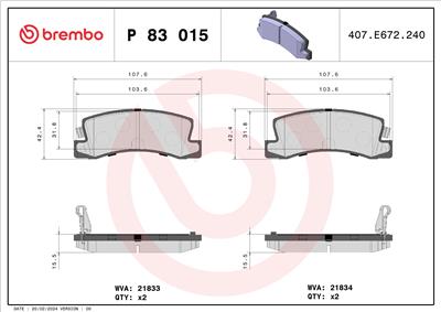 BREMBO P 83 015 Číslo výrobce: 21834. EAN: 8020584057506.