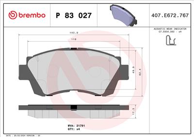 BREMBO P 83 027 Číslo výrobce: 21791. EAN: 8020584057629.