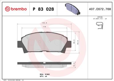 BREMBO P 83 028 Číslo výrobce: 21961. EAN: 8020584057636.