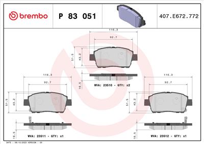 BREMBO P 83 051 Číslo výrobce: 23511. EAN: 8020584057865.