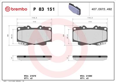 BREMBO P 83 151 Číslo výrobce: 21680. EAN: 8020584109885.