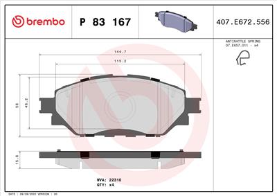BREMBO P 83 167 Číslo výrobce: 22310. EAN: 8020584087497.