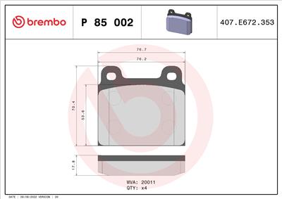 BREMBO P 85 002 Číslo výrobce: 20011. EAN: 8020584058053.
