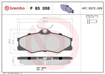 BREMBO P 85 008 Číslo výrobce: 20979. EAN: 8020584058114.