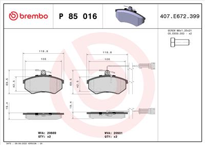 BREMBO P 85 016 Číslo výrobce: 20901. EAN: 8020584058190.