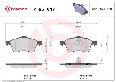 BREMBO P 85 047 Číslo výrobce: 21885. EAN: 8020584058503.