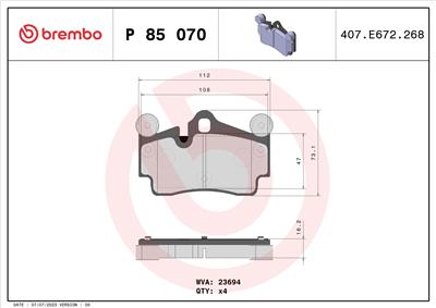 BREMBO P 85 070 Číslo výrobce: 23694. EAN: 8020584058732.