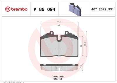 BREMBO P 85 094 Číslo výrobce: 20877. EAN: 8020584062432.