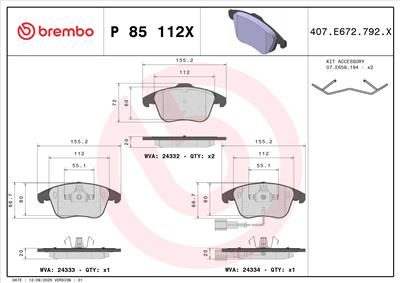 BREMBO P 85 112X Číslo výrobce: 24333. EAN: 8020584069363.