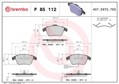 BREMBO P 85 112 Číslo výrobce: 24333. EAN: 8020584062616.