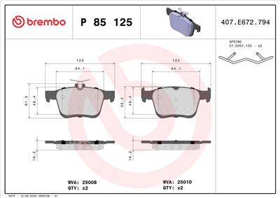 BREMBO P 85 125 Číslo výrobce: 25010. EAN: 8020584103982.