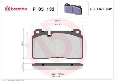 BREMBO P 85 133 Číslo výrobce: 25643. EAN: 8020584110157.