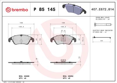 BREMBO P 85 145 Číslo výrobce: 22252. EAN: 8020584081235.
