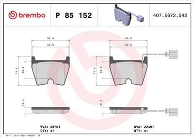 BREMBO P 85 152X Číslo výrobce: 22491. EAN: 8020584069479.